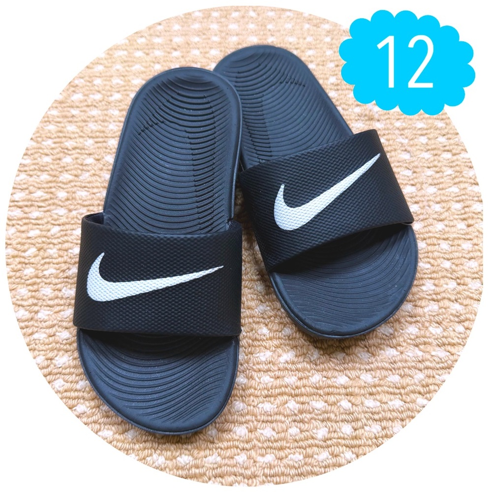 NEW Nike Kids Black Kawa Slides Size 12